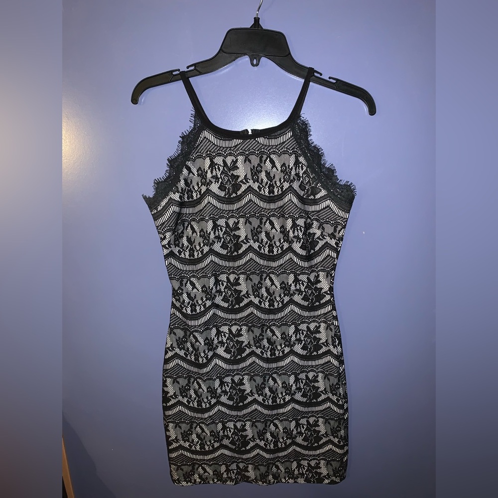 Black and white lace short dress
